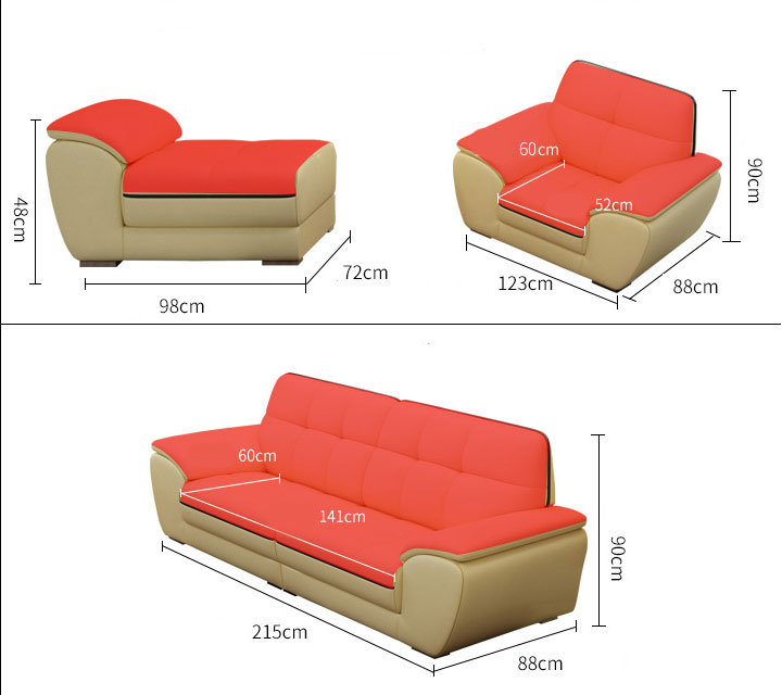 Kích thước chính xác của bộ ghế sofa da ba chiêc 